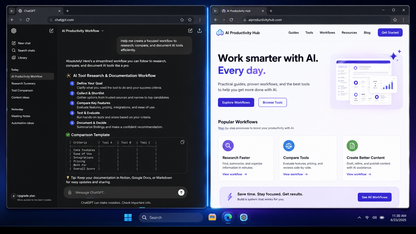 DesktopCorral showing ChatGPT and a browser arranged side by side on a Windows desktop